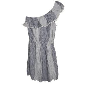 American Eagle Striped Blue and White One Shoulder Dress Medium